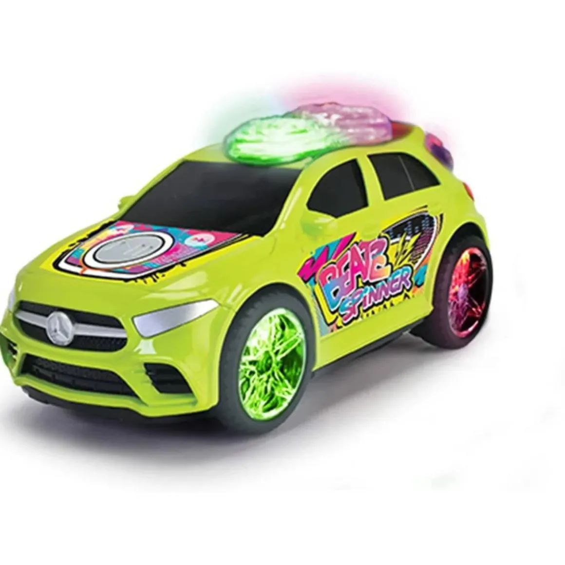 Coche de juguete con luces intermitentes, música y giros, incluye pilas