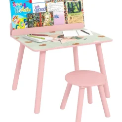 Conjunto de mesa y silla con estante integrado Rosa
