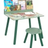 Conjunto de mesa y silla con estante integrado Verde