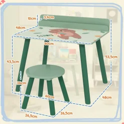 Conjunto de mesa y silla con estante integrado Verde