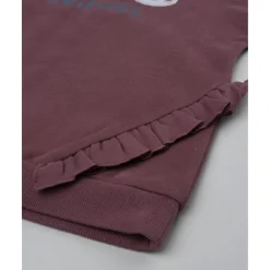 Conjunto niña sudadera burdeos + pantalón azul con volante