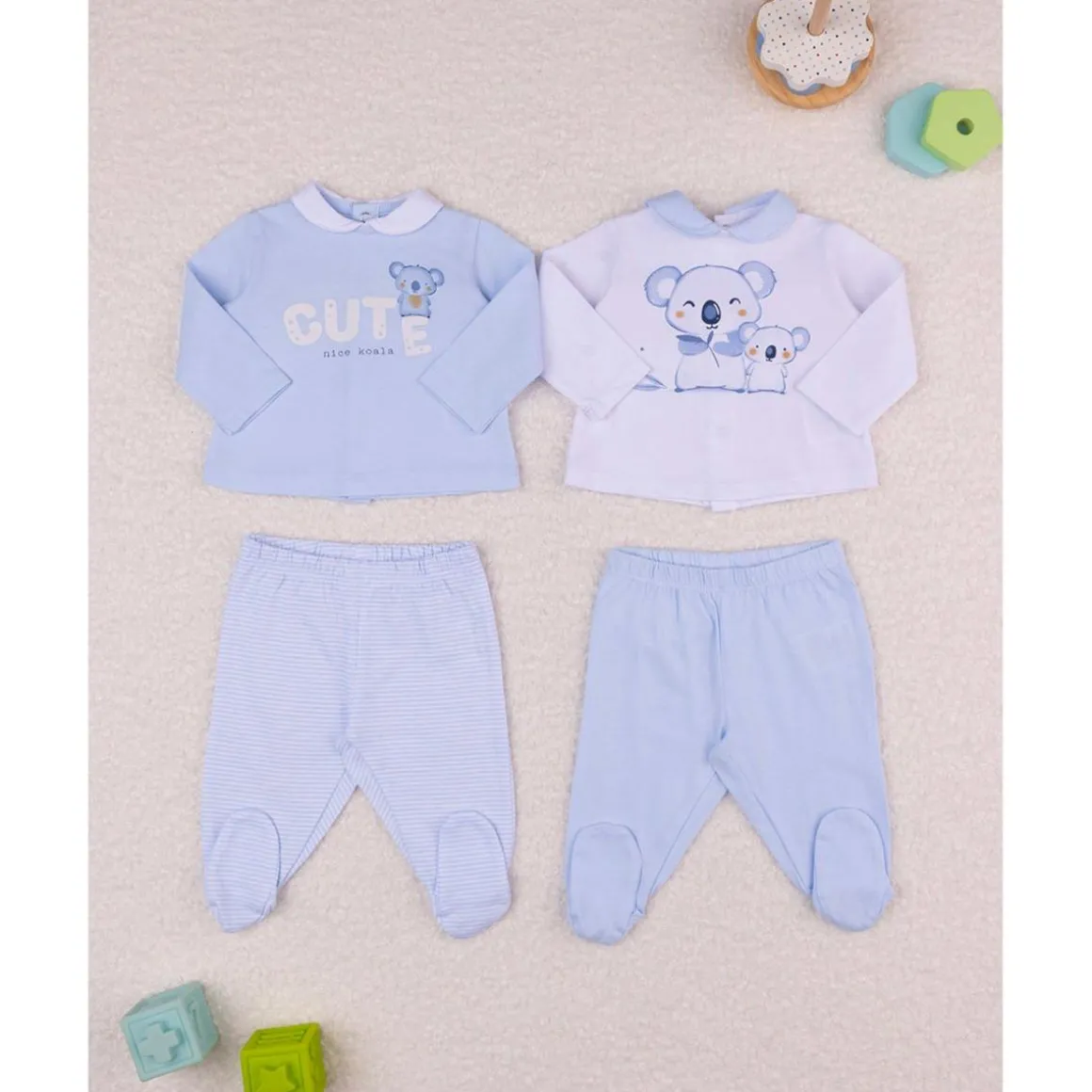 Conjuntos de jersey azul y crema con polainas