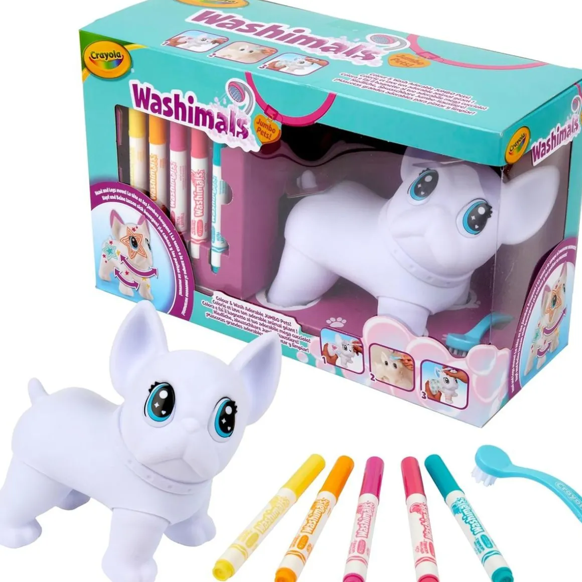 Crayola - Juego educativo Washimals El Gran Wilbur con rotuladores y cepillo ㅤ