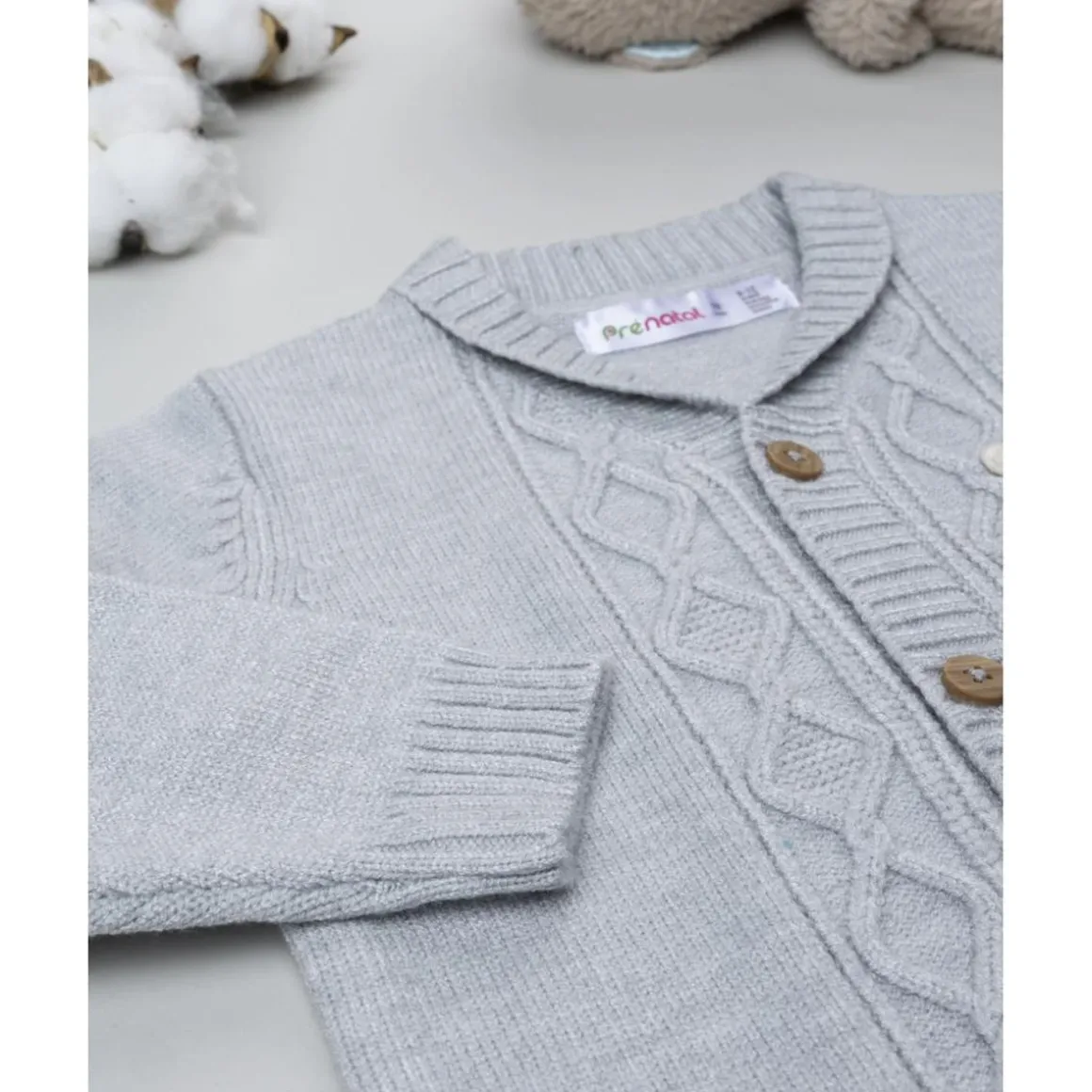 Cárdigan bebé gris con parche