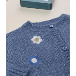 Cárdigan niña azul con bordado floral