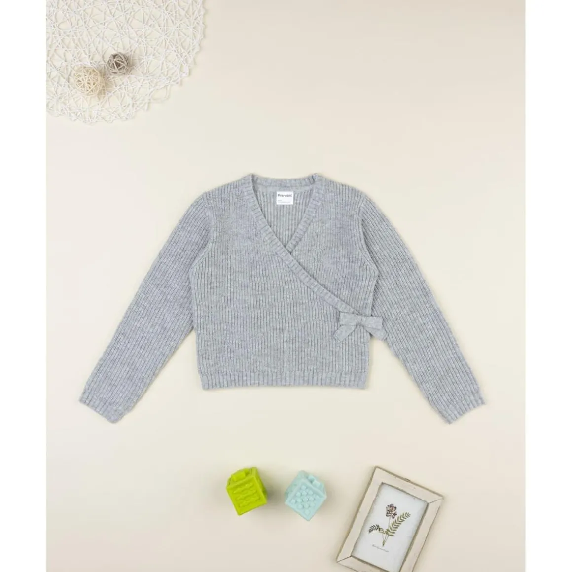 Cárdigan niña gris con lazo