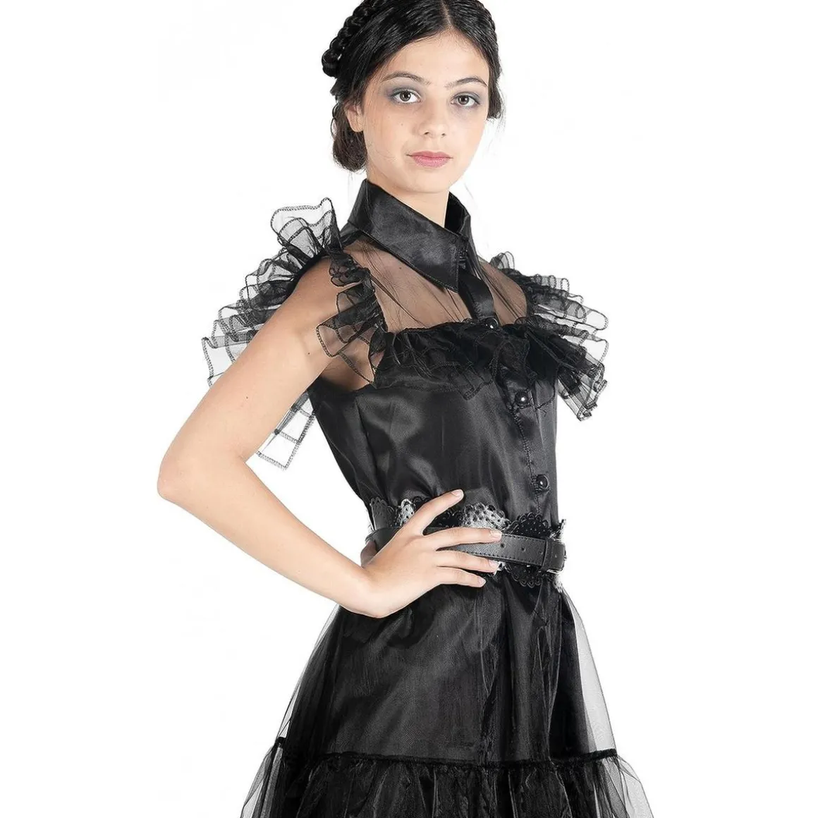 Disfraz color negro estilo Wednesday Addams, 152cm