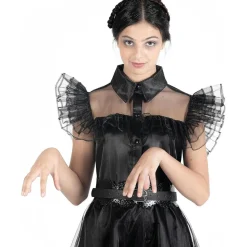 Disfraz color negro estilo Wednesday Addams, 152cm