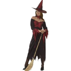 Disfraz de bruja adulta en rojo, talla única