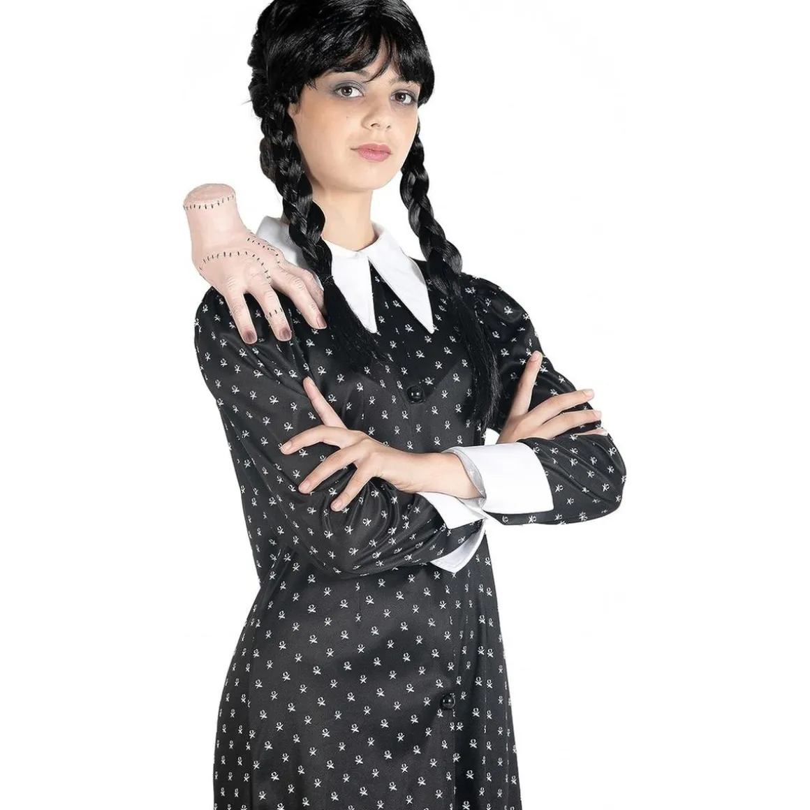 Disfraz Miércoles Addams vestido con peluca talla M