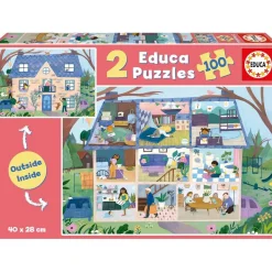 Educa Borras - DragonBallZ - Puzzle Doble Vista Casa Interior y Exterior 100 Piezas ㅤ
