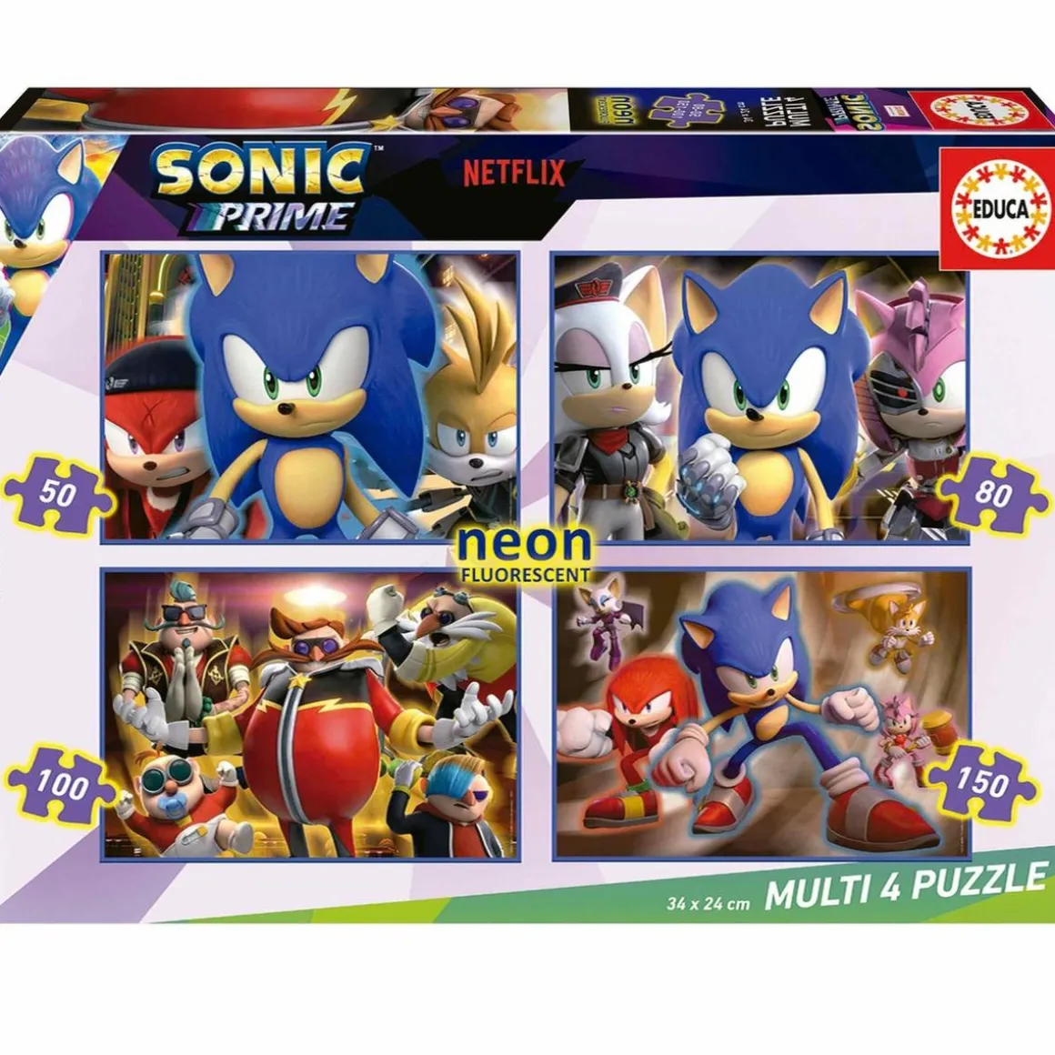educa borrás - Multi 4 Puzzles Sonic Prime 50+80+100+150 ㅤ
