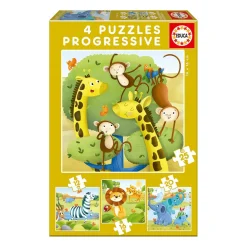 Educa Borrás - Animales Salvajes - Pack 4 Puzzles Progresivos
