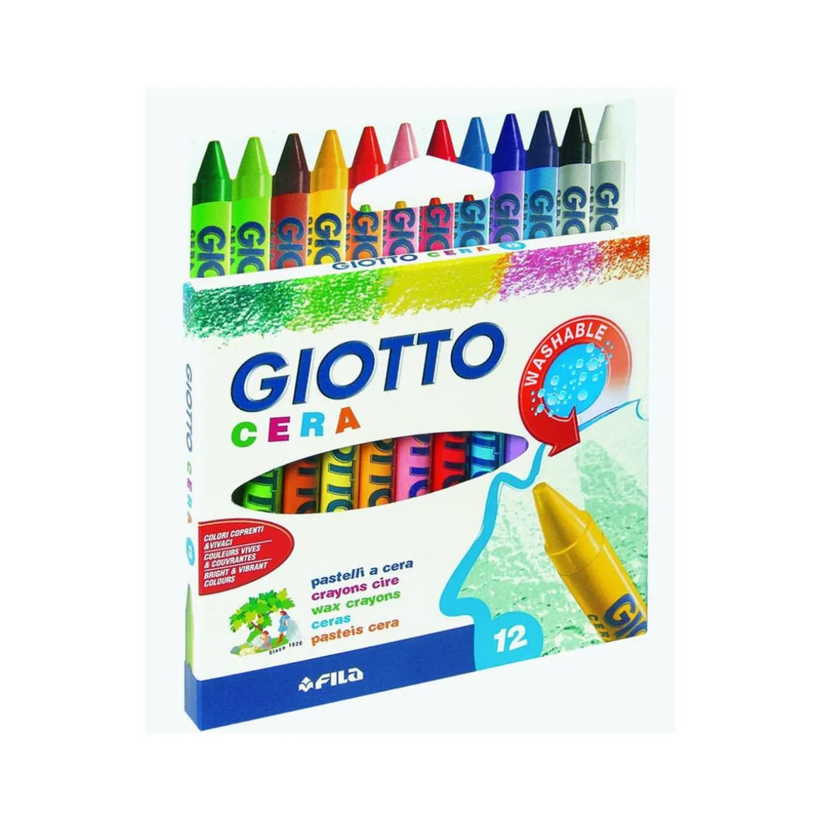 Estuche de 12 lápices de cera redondos en colores variados