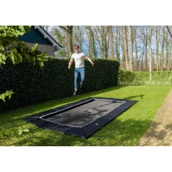Exit - Cama elástica de suelo Dynamic 244 x 427 cm negro con perímetro de seguridad