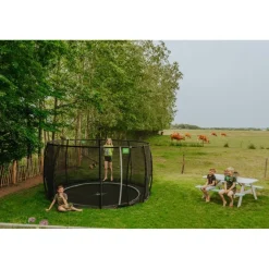 Exit - Cama elástica de suelo Dynamic 305 cm negro con red de seguridad