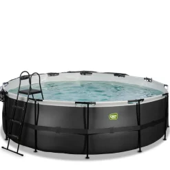 Exit - Piscina Black Leather diámetro 450 x 122 cm con filtro de arena, cúpula y bomba de calor