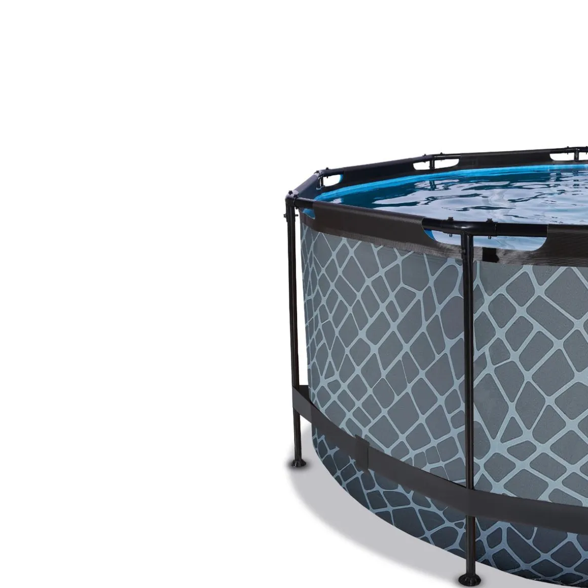 Exit - Piscina Stone efecto piedra gris diámetro 360 x 122 cm con filtro de arena, cúpula transparente y bomba de calor