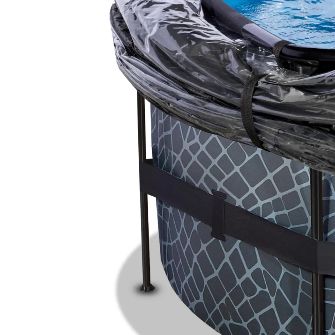 Exit - Piscina Stone gris diámetro 427 x 122 cm con filtro de arena, cúpula y bomba de calor