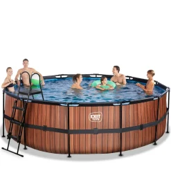Exit - Piscina Wood efecto madera diámetro 450 x 122 cm con filtro de cartucho