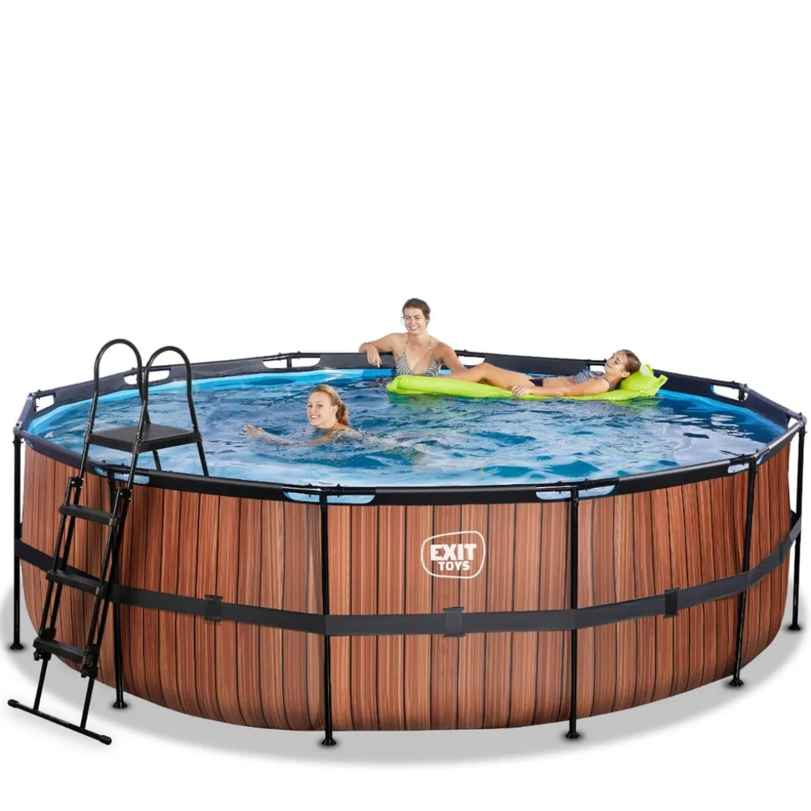 Exit - Piscina Wood efecto madera diámetro 450 x 122 cm con filtro de cartucho