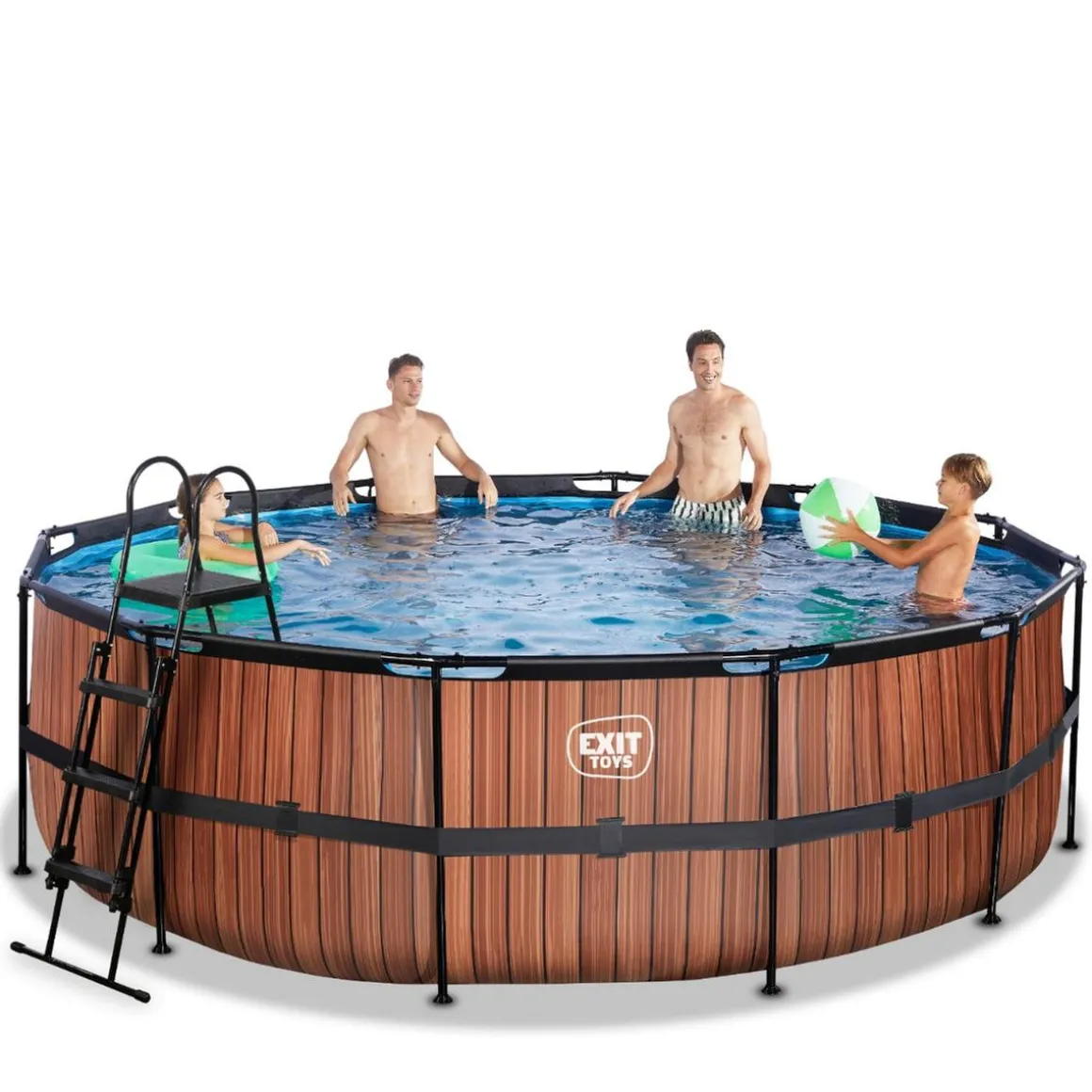 Exit - Piscina Wood efecto madera diámetro 450 x 122 cm con filtro de arena