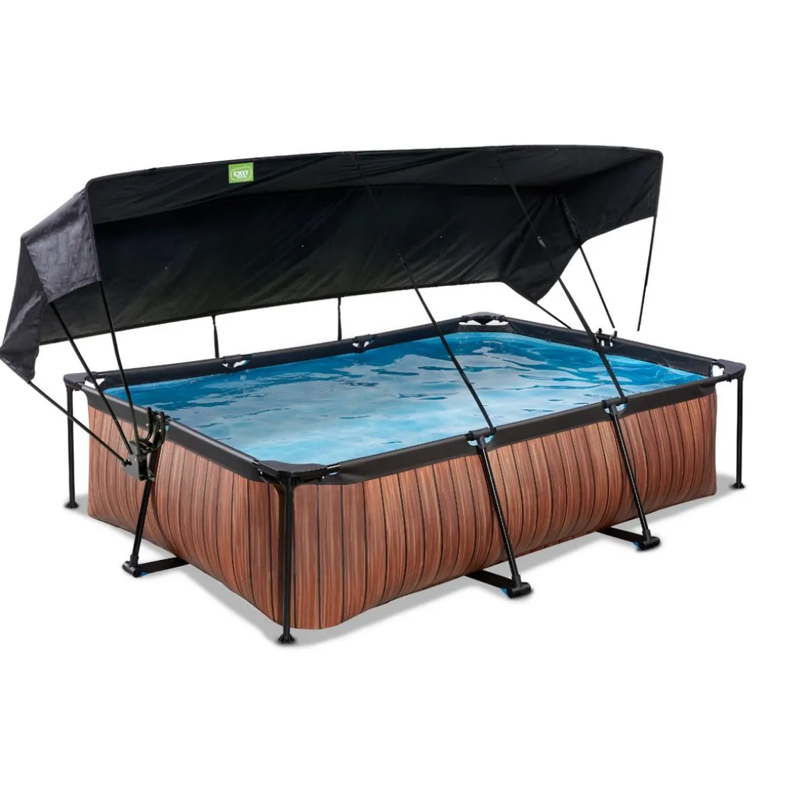 Exit - Piscina Wood efecto madera 300 x 200 x 65 cm con filtro y toldo negro