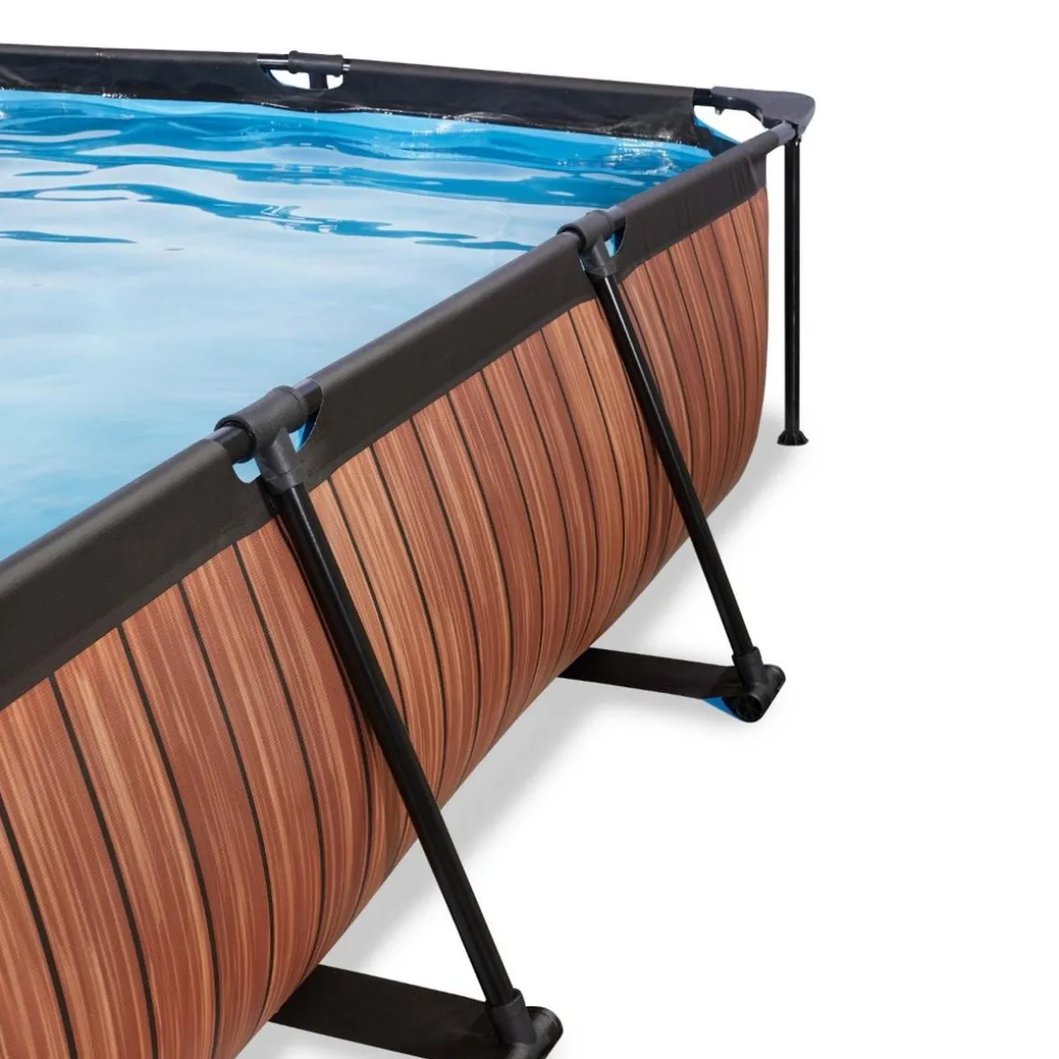 Exit - Piscina Wood efecto madera 300 x 200 x 65 cm con filtro y toldo negro