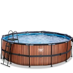 Exit - Piscina Wood efecto madera diámetro 450 x 122 cm con filtro de arena y cúpula