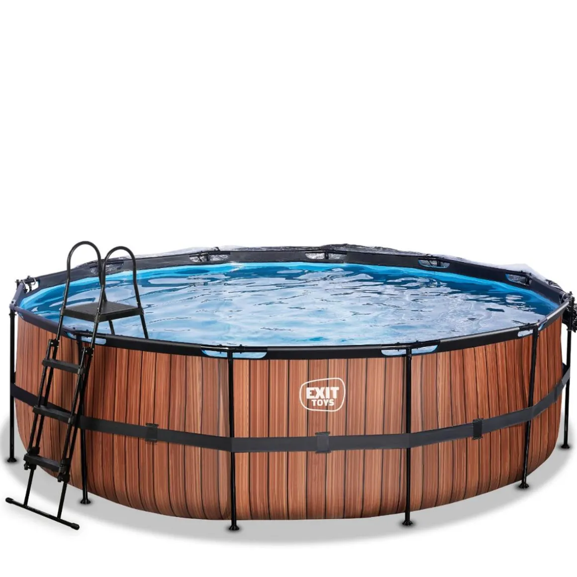Exit - Piscina Wood efecto madera diámetro 450 x 122 cm con filtro de arena y cúpula