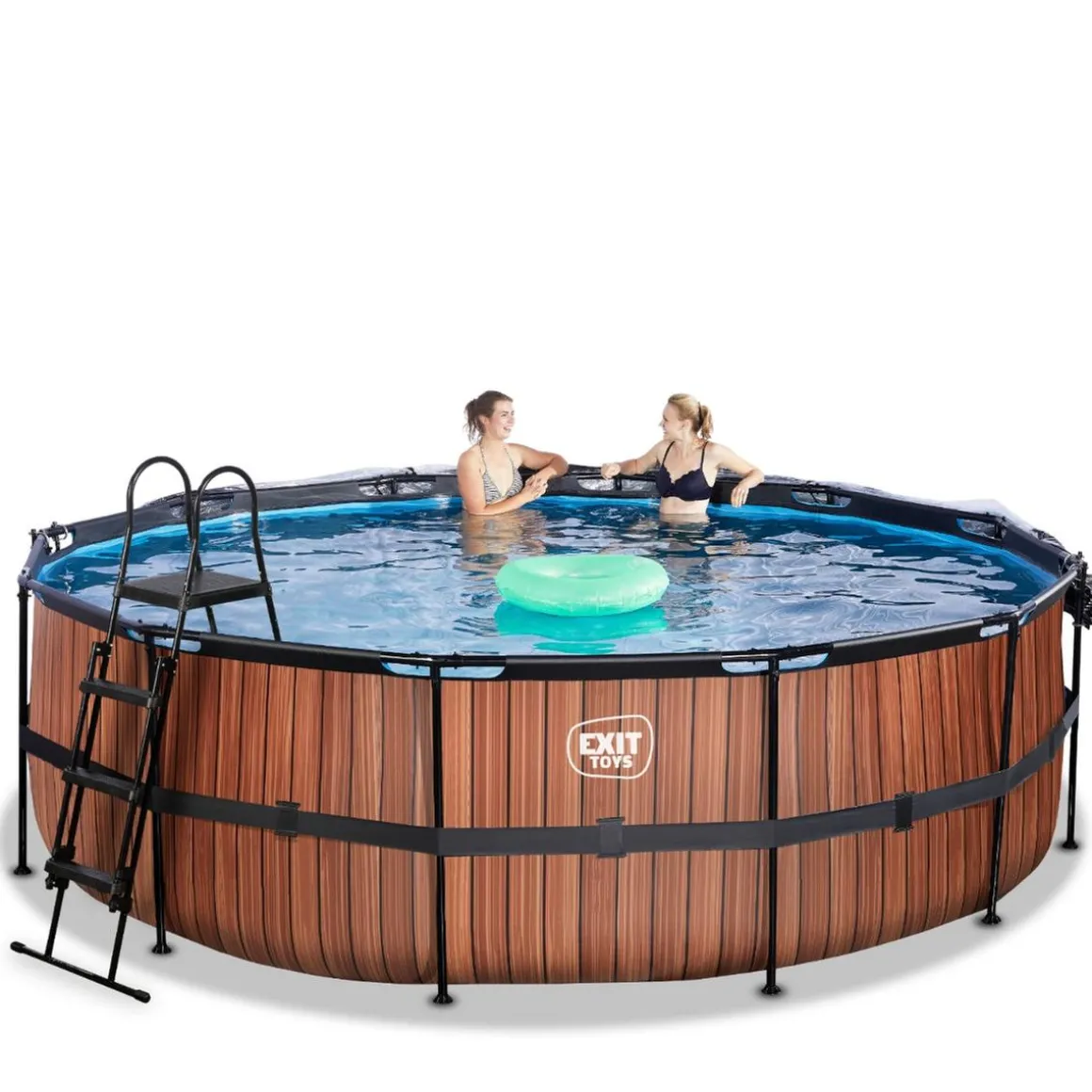 Exit - Piscina Wood efecto madera diámetro 450 x 122 cm con filtro de arena y cúpula