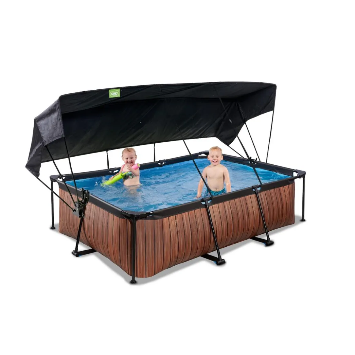 Exit - Piscina Wood efecto madera 220 x 150 x 65 cm con filtro y toldo negro