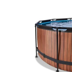 Exit - Piscina Wood efecto madera marrón diámetro 360 x 122 cm con filtro de arena y cúpula transparente