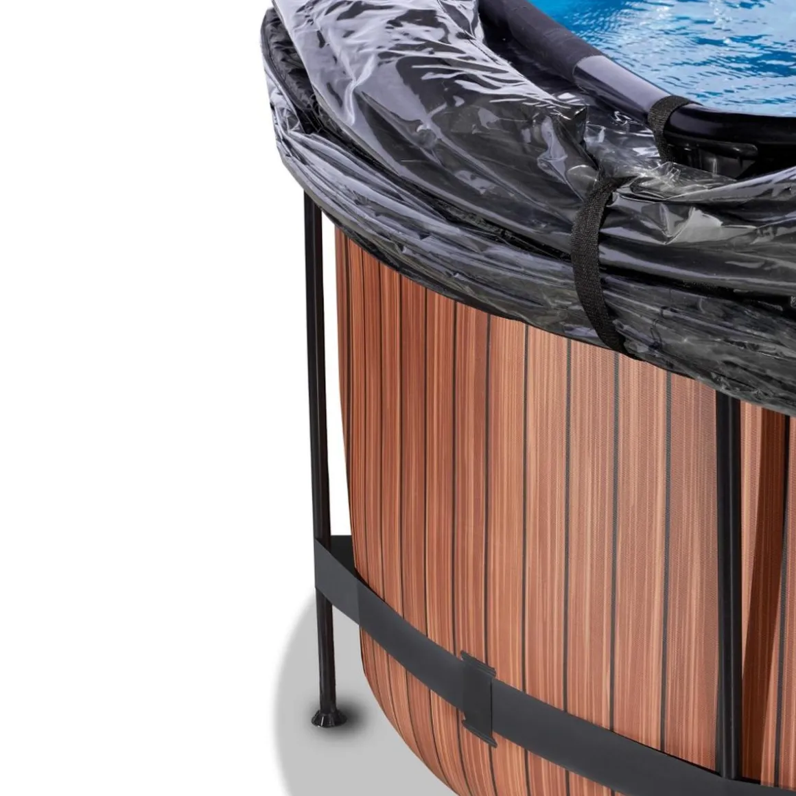 Exit - Piscina Wood efecto madera marrón diámetro 360 x 122 cm con filtro de arena y cúpula transparente