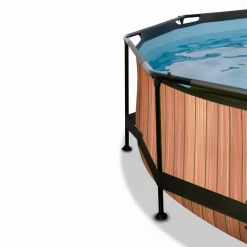 Exit - Piscina Wood efecto madera diámetro 360 x 76 cm con filtro y toldo negro