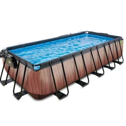 Exit - Piscina Wood efecto madera 540 x 250 x 122 cm con filtro de arena, cúpula y bomba de calor
