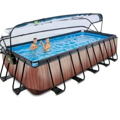 Exit - Piscina Wood efecto madera 540 x 250 x 122 cm con filtro de arena, cúpula y bomba de calor