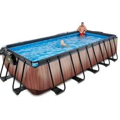 Exit - Piscina Wood efecto madera 540 x 250 x 122 cm con filtro de arena, cúpula y bomba de calor