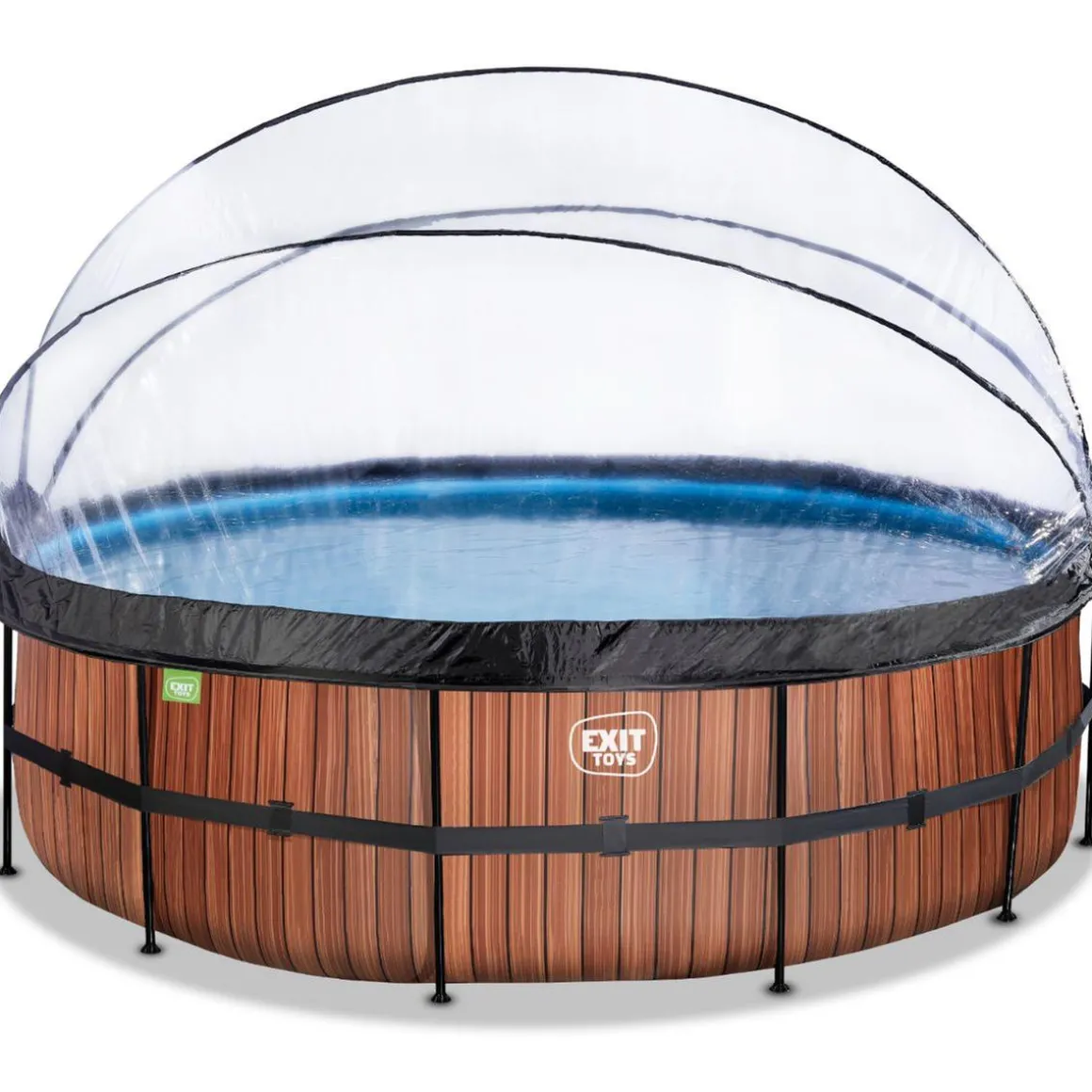 Exit - Piscina Wood efecto madera diámetro 488 x 122 cm con filtro de arena y cúpula