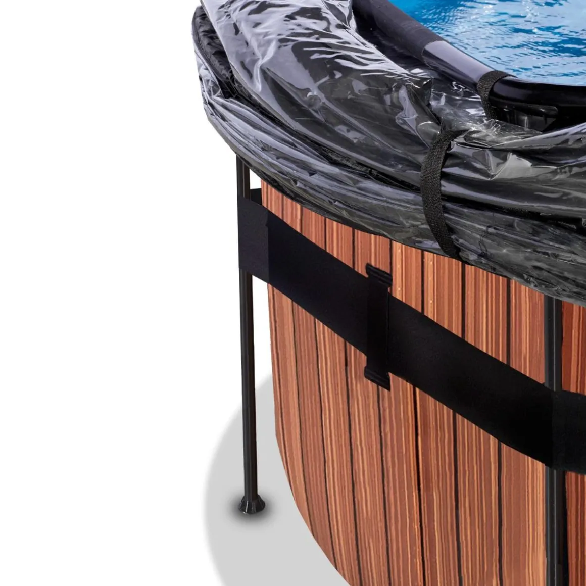 Exit - Piscina Wood efecto madera diámetro 488 x 122 cm con filtro de arena y cúpula