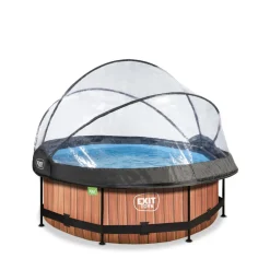 EXIT - Piscina Wood redonda 244 cm con cúpula y bomba de filtro