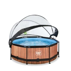 EXIT - Piscina Wood redonda 244 cm con cúpula y bomba de filtro