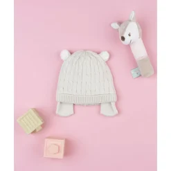 Gorro tricot beige con orejas