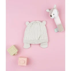 Gorro tricot beige con orejas