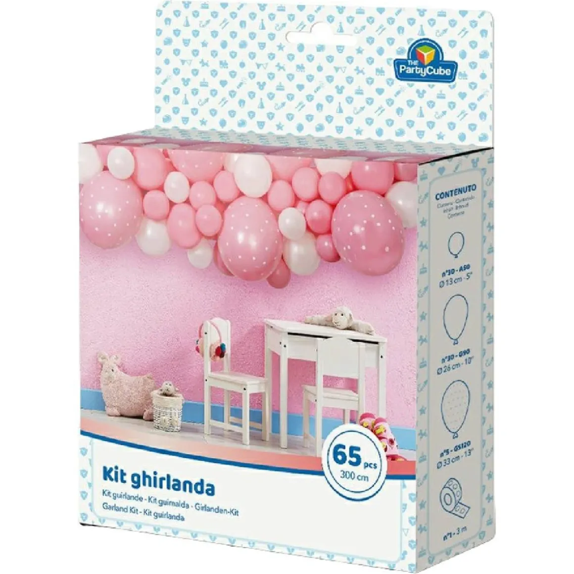 Guirnalda rosa y blanca con 65 piezas