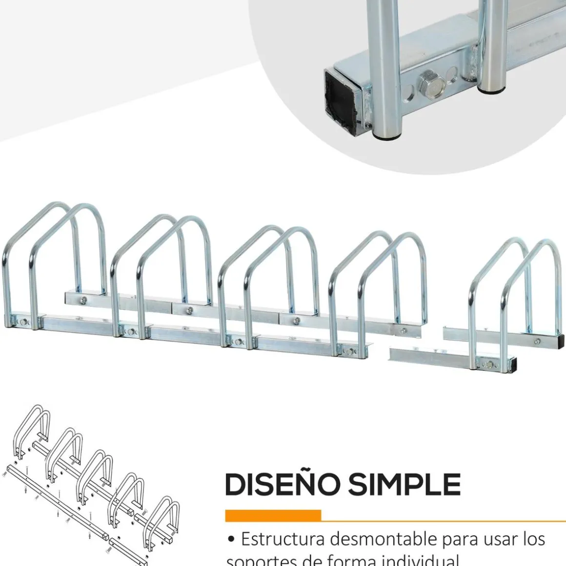 Homcom - Aparcamiento para 5 bicicletas Plata