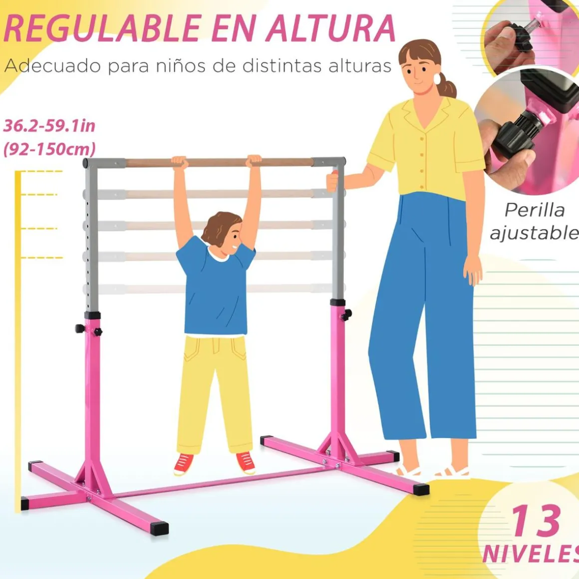 Homcom - Barra de gimnasia con altura ajustable Rosa