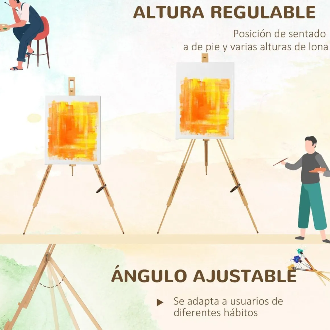 Homcom - Caballete de pintura plegable de madera