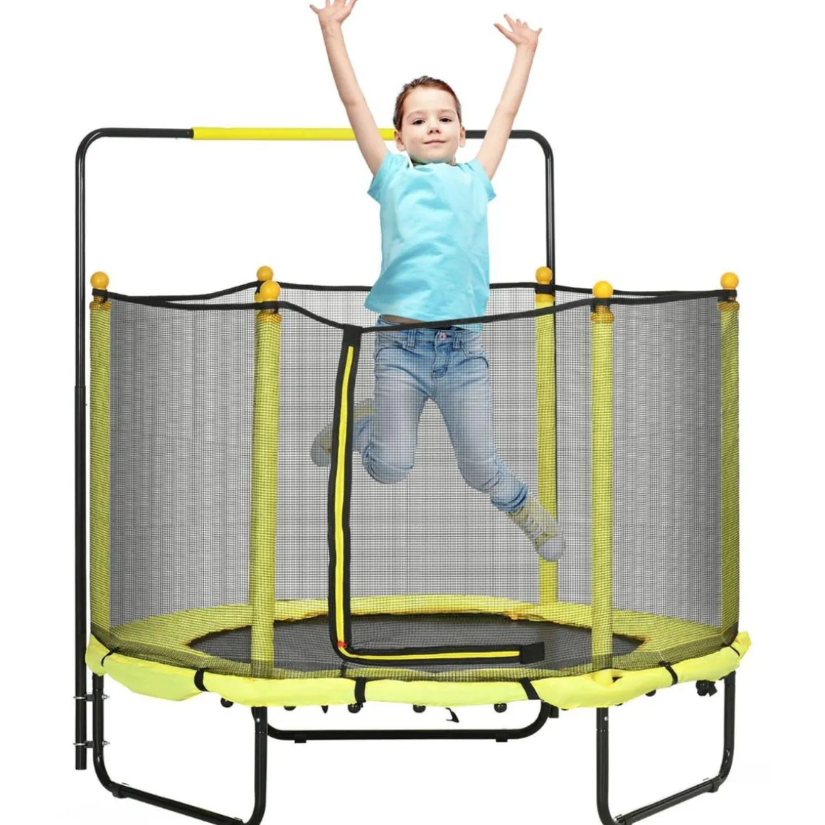 Homcom - Cama elástica con red de seguridad Ø110 cm amarillo
