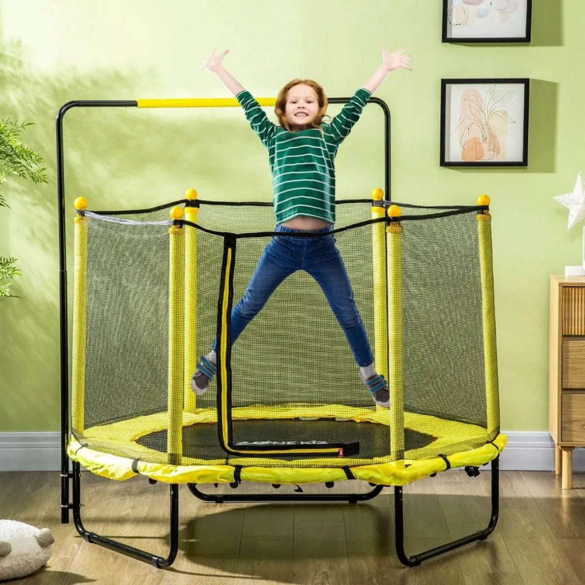 Homcom - Cama elástica con red de seguridad Ø110 cm amarillo